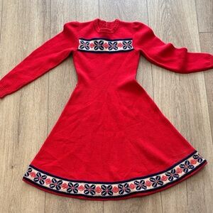 Red Knit Dress with Floral Pattern